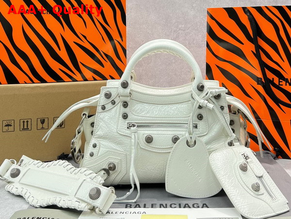 Balenciaga Neo Cagole XS Handbag in White Arena Lambskin Aged Silver Hardware Replica