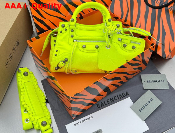 Balenciaga Neo Cagole XS Handbag in Yellow Arena Lambskin Aged Silver Hardware Replica