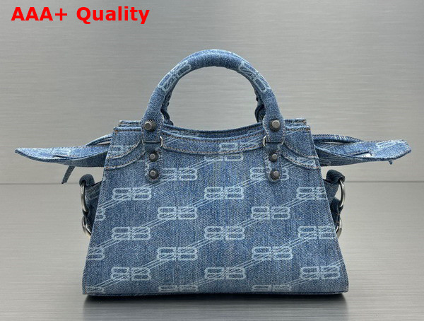 Balenciaga Neo Cagole XS Shoulder Bag in Blue BB Monogram Bleached Denim Aged Silver Hardware Replica