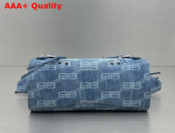 Balenciaga Neo Cagole XS Shoulder Bag in Blue BB Monogram Bleached Denim Aged Silver Hardware Replica