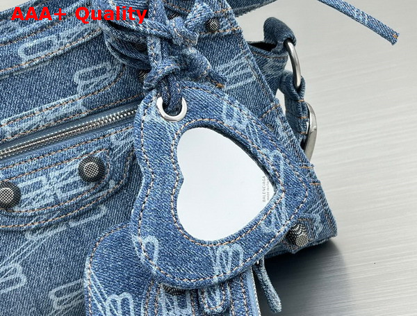 Balenciaga Neo Cagole XS Shoulder Bag in Blue BB Monogram Bleached Denim Aged Silver Hardware Replica