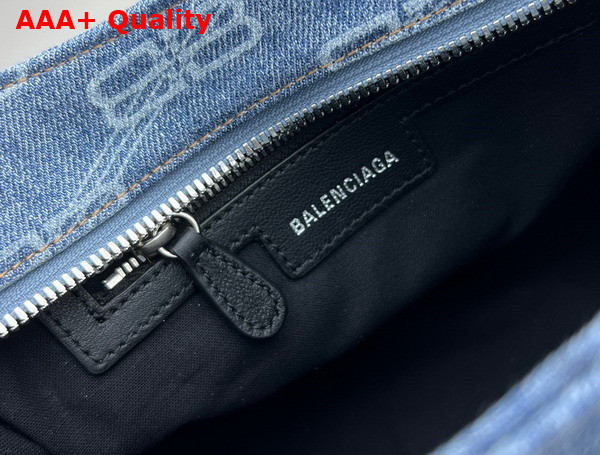 Balenciaga Neo Cagole XS Shoulder Bag in Blue BB Monogram Bleached Denim Aged Silver Hardware Replica
