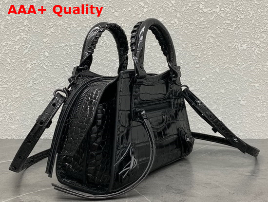 Balenciaga Neo Classic Mini Top Handle Bag in Black Shiny Crocodile Embossed Calfskin Black Hardware Replica