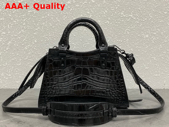 Balenciaga Neo Classic Mini Top Handle Bag in Black Shiny Crocodile Embossed Calfskin Black Hardware Replica