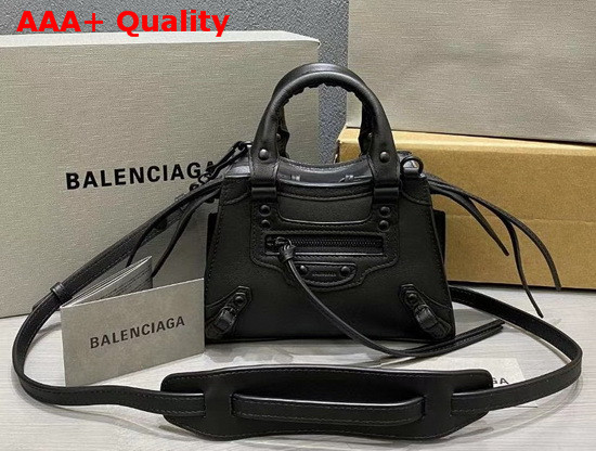 Balenciaga Neo Classic Mini Top Handle Bag in Black Smooth Calfskin Black Matte Hardware Replica