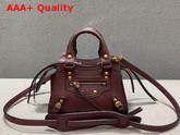 Balenciaga Neo Classic Mini Top Handle Bag in Burgundy Smooth Calfskin Aged Gold Hardware Replica