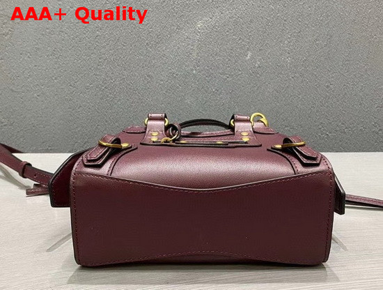 Balenciaga Neo Classic Mini Top Handle Bag in Burgundy Smooth Calfskin Aged Gold Hardware Replica