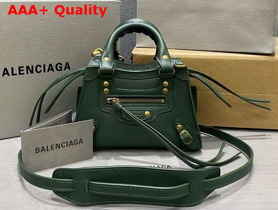 Balenciaga Neo Classic Mini Top Handle Bag in Green Smooth Calfskin Aged Gold Hardware Replica