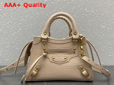 Balenciaga Neo Classic Mini Top Handle Bag in Light Beige Shiny Crocodile Embossed Supple Calfskin Aged Gold Hardware Replica