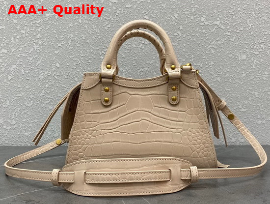 Balenciaga Neo Classic Mini Top Handle Bag in Light Beige Shiny Crocodile Embossed Supple Calfskin Aged Gold Hardware Replica