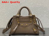 Balenciaga Neo Classic Mini Top Handle Bag in Mink Grey Shiny Crocodile Embossed Calfskin Aged Gold Hardware Replica
