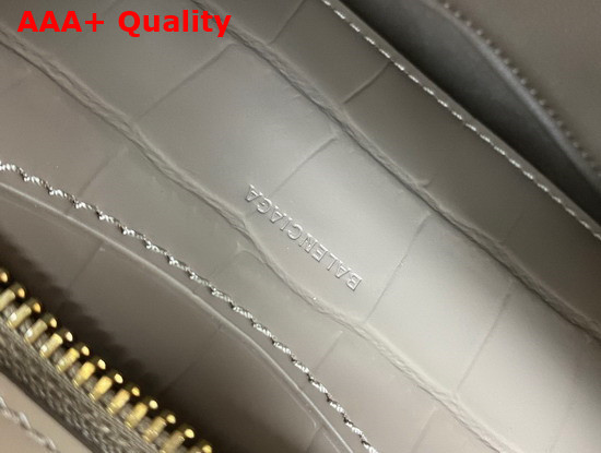 Balenciaga Neo Classic Mini Top Handle Bag in Mink Grey Shiny Crocodile Embossed Calfskin Aged Gold Hardware Replica
