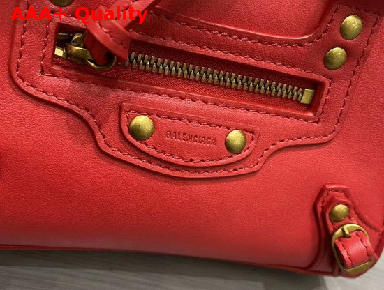 Balenciaga Neo Classic Mini Top Handle Bag in Red Smooth Calfskin Aged Gold Hardware Replica
