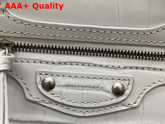 Balenciaga Neo Classic Mini Top Handle Bag in White Shiny Crocodile Embossed Calfskin Aged Silver Hardware Replica