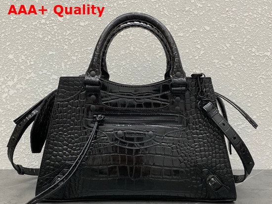 Balenciaga Neo Classic Small Top Handle Bag in Black Shiny Crocodile Embossed Calfskin Replica
