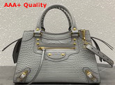 Balenciaga Neo Classic Small Top Handle Bag in Steel Grey Shiny Crocodile Embossed Calfskin Replica