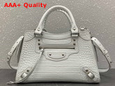 Balenciaga Neo Classic Small Top Handle Bag in White Shiny Crocodile Embossed Calfskin Replica