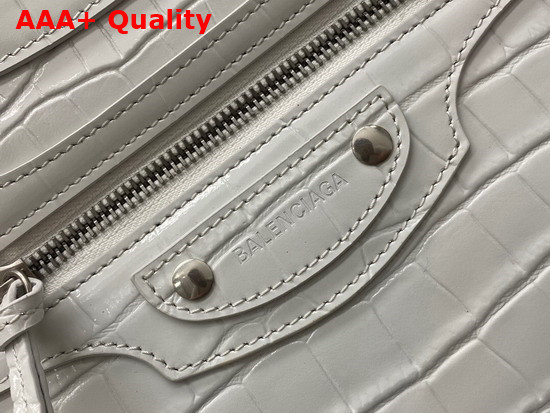 Balenciaga Neo Classic Small Top Handle Bag in White Shiny Crocodile Embossed Calfskin Replica