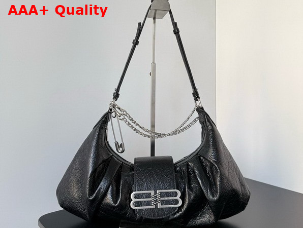 Balenciaga Pamela Shoulder Bag Medium in Black Arena Lambskin with Aged Silver Hardware Replica