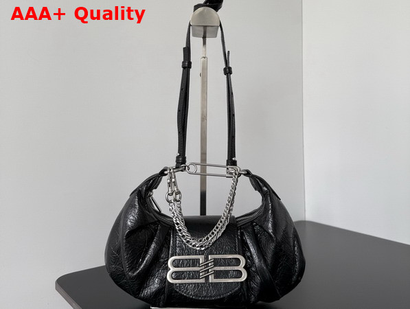 Balenciaga Pamela Shoulder Bag Small in Black Arena Lambskin Aged Silver Hardware Replica