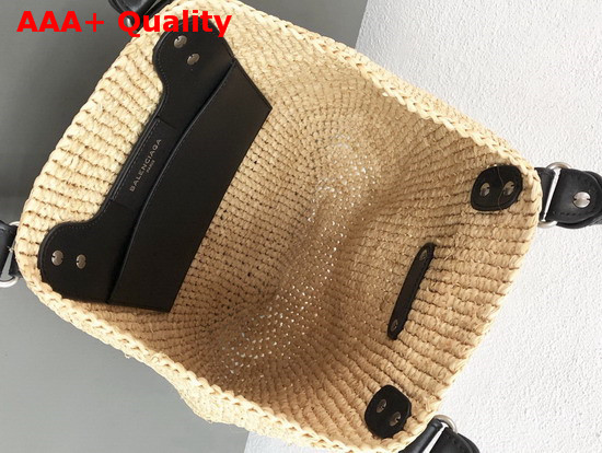 Balenciaga Panier Leather Trimmed Raffia Tote in Beige Replica