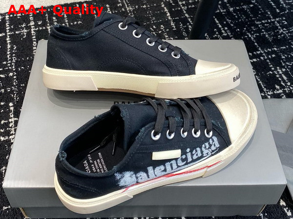 Balenciaga Paris Low Top in Black Destroyed Cotton with Balenciaga Print Replica