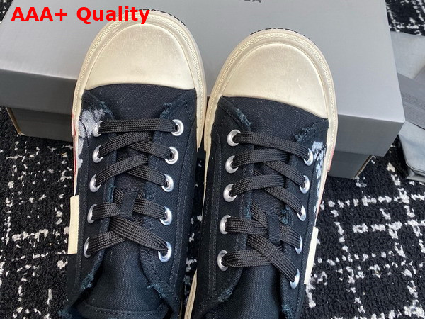 Balenciaga Paris Low Top in Black Destroyed Cotton with Balenciaga Print Replica