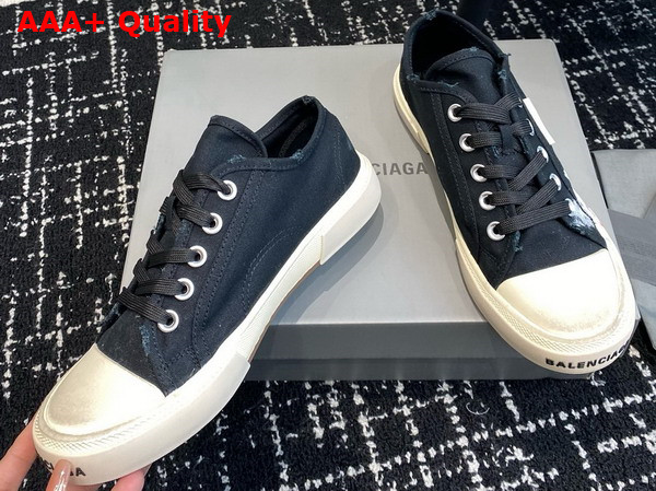 Balenciaga Paris Low Top in Black Destroyed Cotton with Balenciaga Print Replica