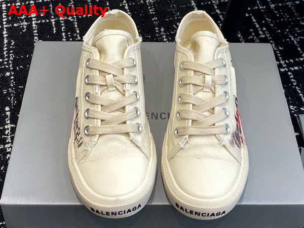 Balenciaga Paris Low Top in White Destroyed Cotton with Balenciaga Print Replica
