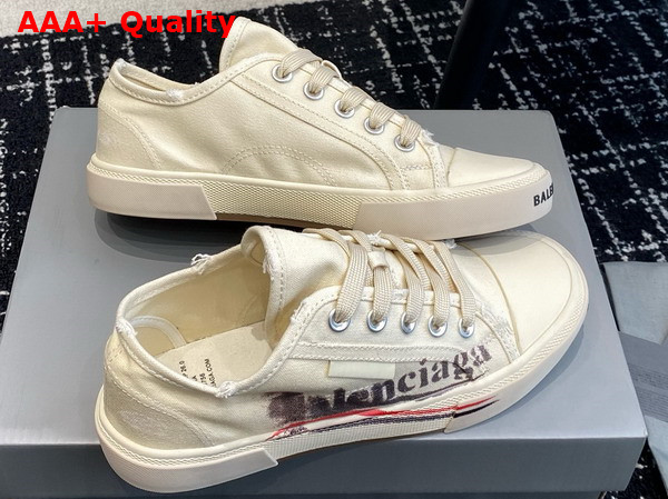 Balenciaga Paris Low Top in White Destroyed Cotton with Balenciaga Print Replica