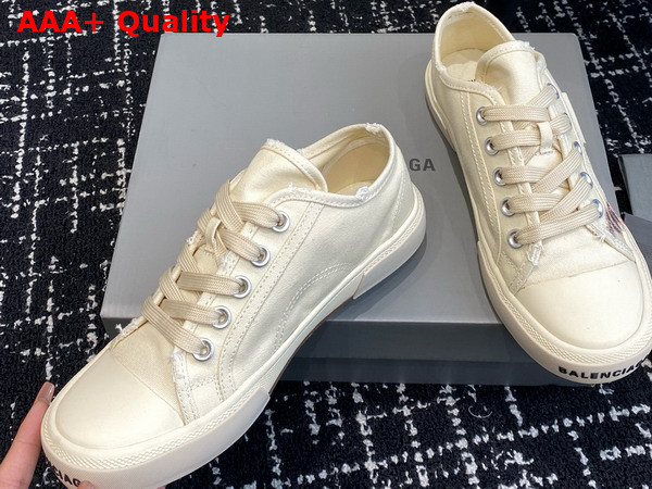 Balenciaga Paris Low Top in White Destroyed Cotton with Balenciaga Print Replica