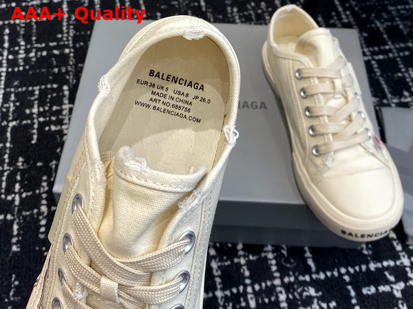 Balenciaga Paris Low Top in White Destroyed Cotton with Balenciaga Print Replica