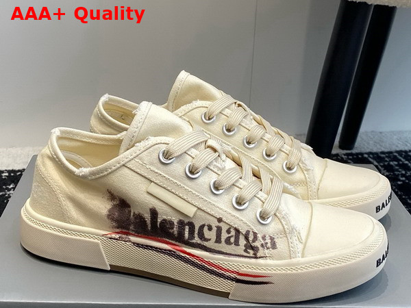 Balenciaga Paris Low Top in White Destroyed Cotton with Balenciaga Print Replica