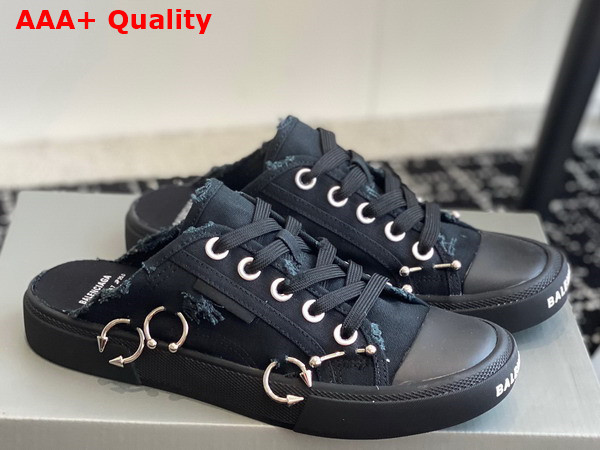 Balenciaga Paris Mule in Black Destroyed Canvas with Piercings Replica