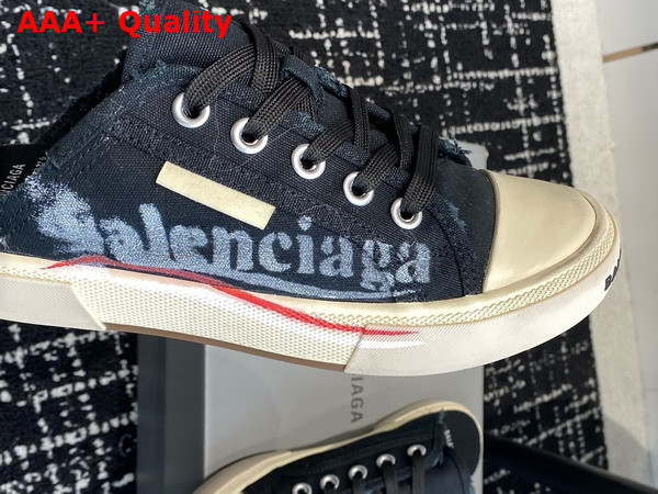 Balenciaga Paris Mule in Black Destroyed Cotton with Balenciaga Print Replica