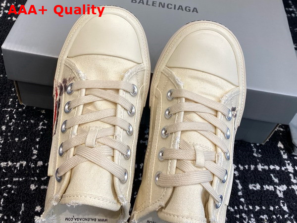 Balenciaga Paris Mule in White Destroyed Cotton with Balenciaga Print Replica