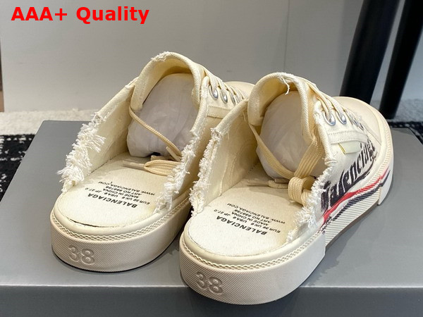 Balenciaga Paris Mule in White Destroyed Cotton with Balenciaga Print Replica