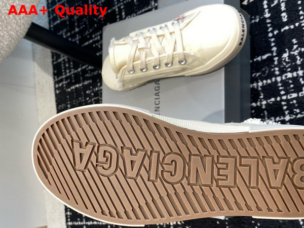 Balenciaga Paris Mule in White Destroyed Cotton with Balenciaga Print Replica