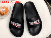 Balenciaga Pool Sandals Black Lambskin with Balenciaga Political Campain Logo on The Strap Replica