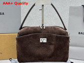 Balenciaga Rodeo Camera Bag in Light Espresso Waxed Suede Calfskin and Smooth Calfskin Aged Silver Hardware Replica