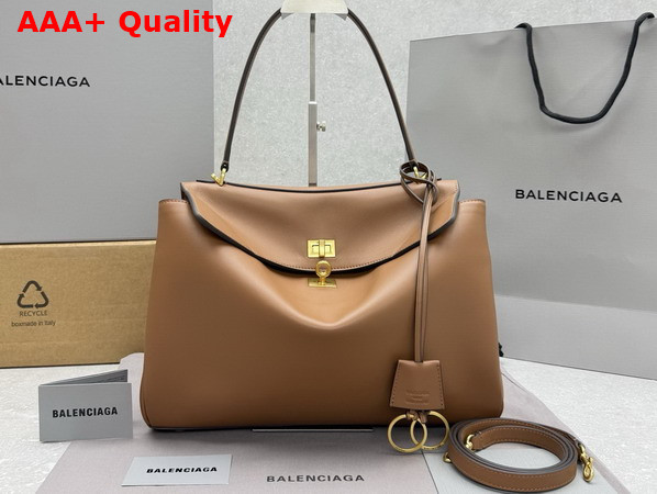 Balenciaga Rodeo Handbag Medium Tan Smooth Calfskin Aged Gold Hardware Replica