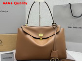 Balenciaga Rodeo Handbag Medium Tan Smooth Calfskin Aged Gold Hardware Replica