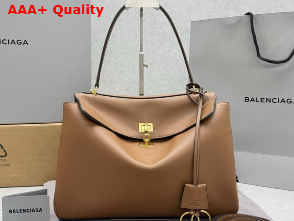 Balenciaga Rodeo Handbag Medium Tan Smooth Calfskin Aged Gold Hardware Replica