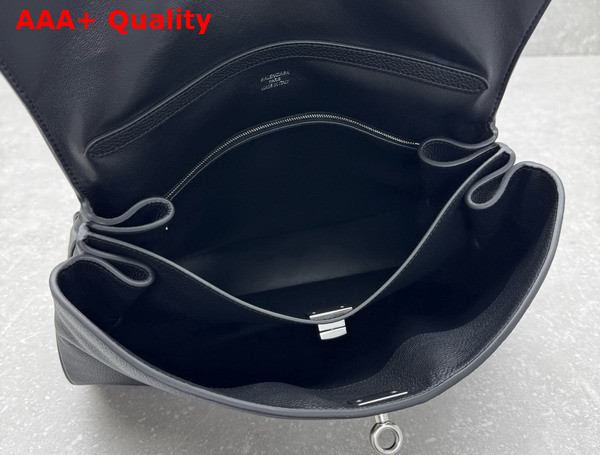 Balenciaga Rodeo Handbag Medium in Black Grained Calfskin Aged Silver Hardware Replica