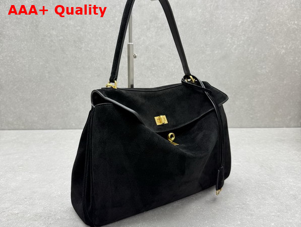 Balenciaga Rodeo Handbag Medium in Black Suede Calfskin and Smooth Calfskin Aged Gold Hardware Replica
