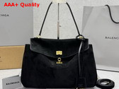Balenciaga Rodeo Handbag Medium in Black Suede Calfskin and Smooth Calfskin Aged Gold Hardware Replica
