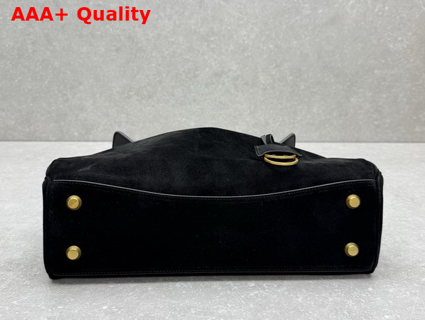 Balenciaga Rodeo Handbag Medium in Black Suede Calfskin and Smooth Calfskin Aged Gold Hardware Replica