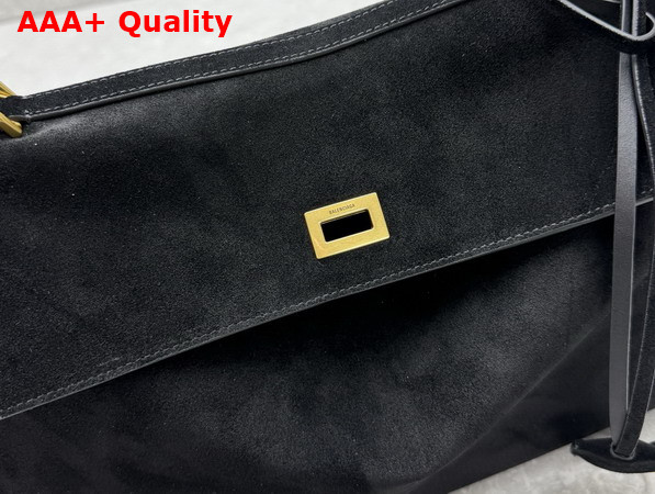 Balenciaga Rodeo Handbag Medium in Black Suede Calfskin and Smooth Calfskin Aged Gold Hardware Replica