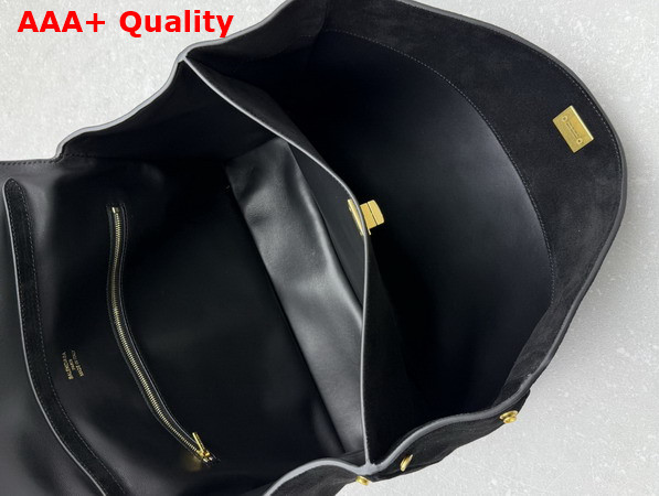 Balenciaga Rodeo Handbag Medium in Black Suede Calfskin and Smooth Calfskin Aged Gold Hardware Replica
