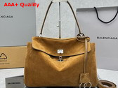 Balenciaga Rodeo Handbag Medium in Camel Waxed Suede Calfskin and Smooth Calfskin Aged Silver Hardware Replica